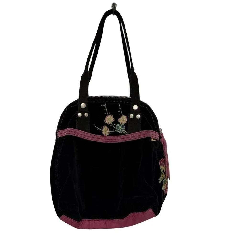 Y2k Lucky Brand Embroidered‎ Purse Velvet Suede Shoulder Bag Rare Floral
